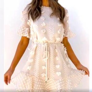 &Merci Pom Pom Textured Swiss Dot Cream Mini Dress size large